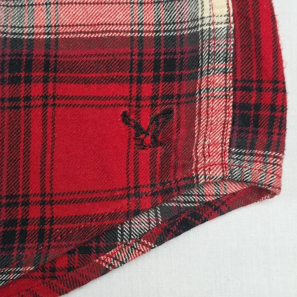 American Eagle Prep Fit Plaid Button Down Shirt Mens XL Red Flannel Cotton